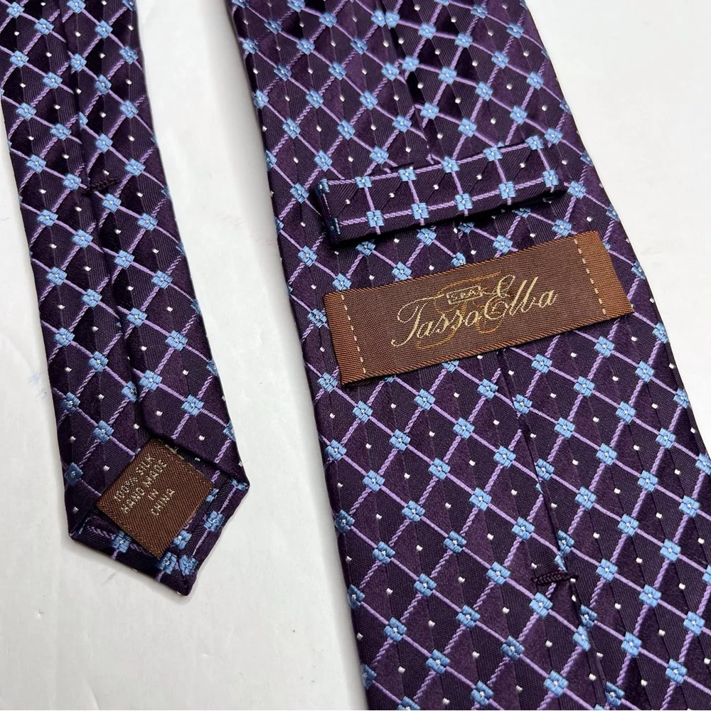 Tasso Elba 100% Silk Classic Checked Motif Necktie Tie Preppy Academia Dapper